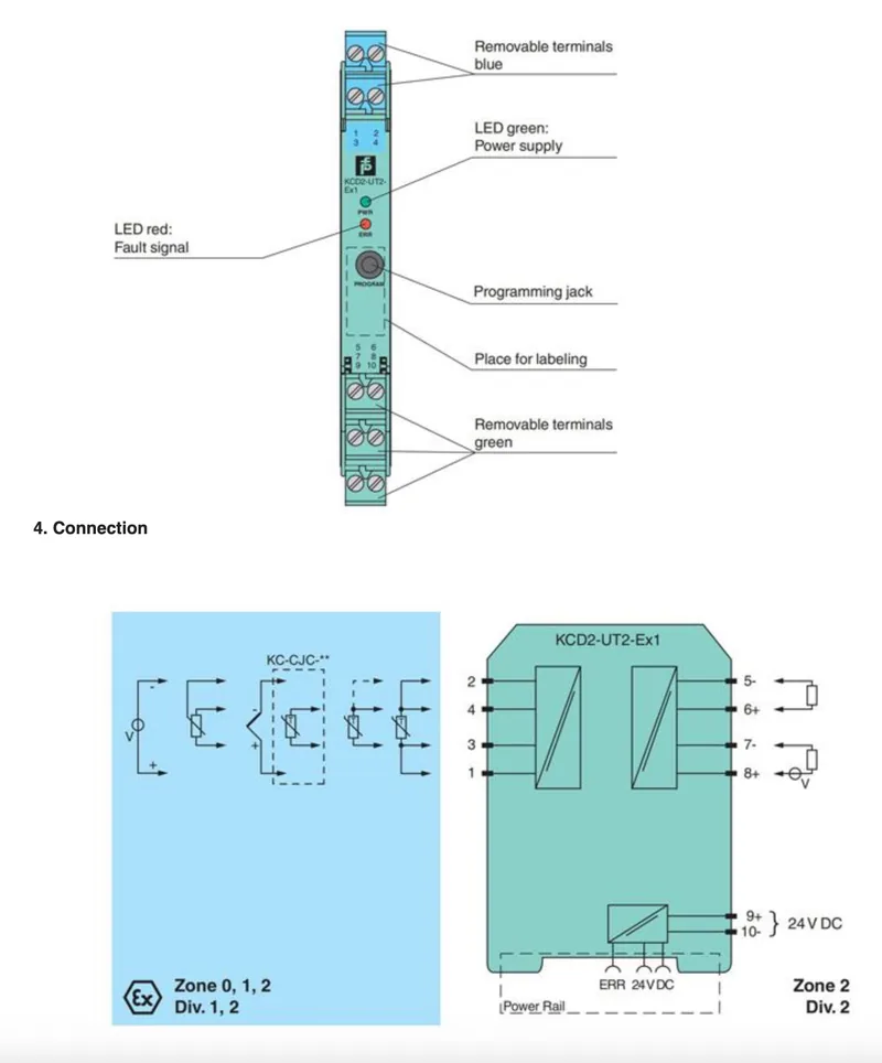 Galvanic isolator connection diagram showing the transformer isolation