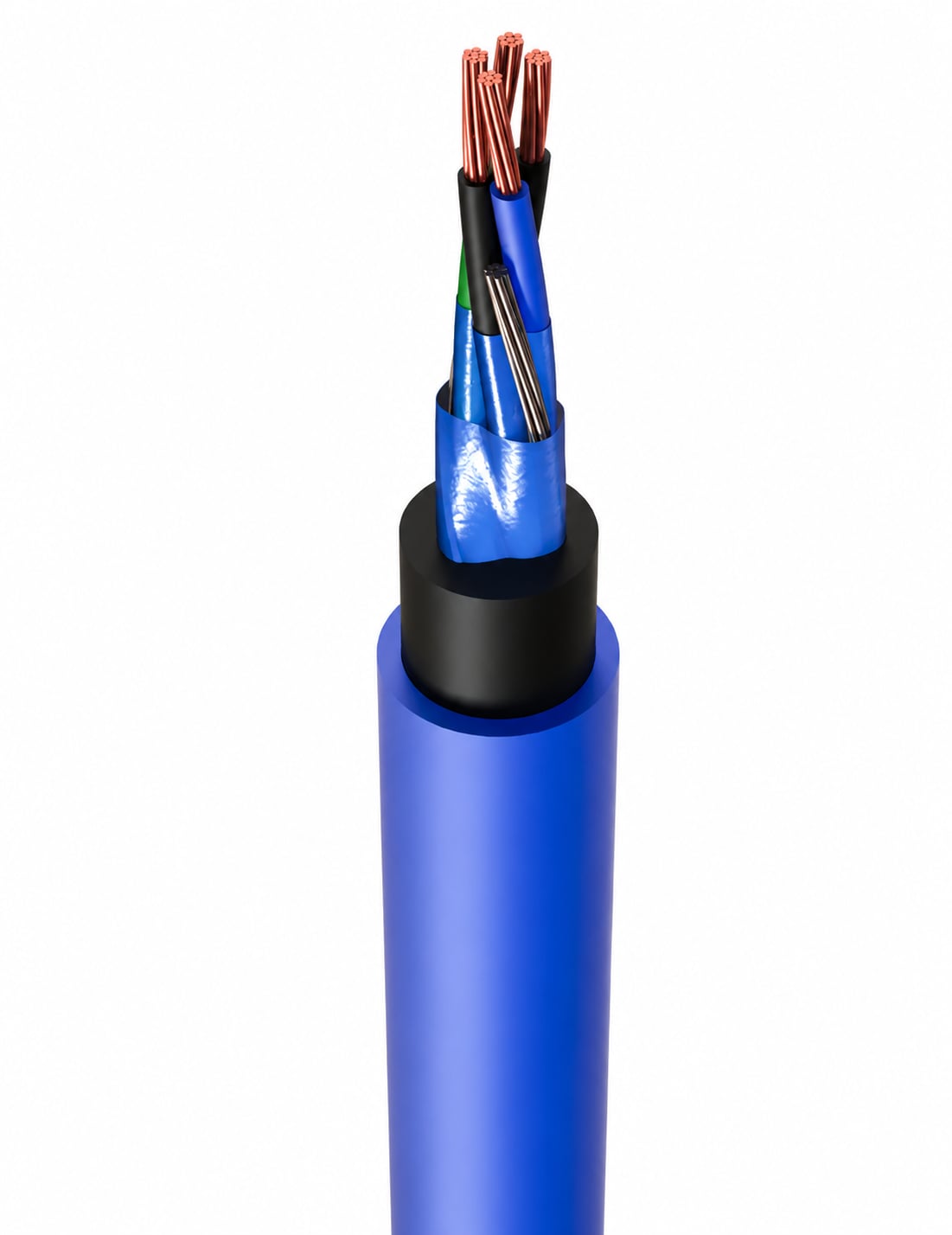 Unarmoured intrinsically safe cable stripped back to its layers