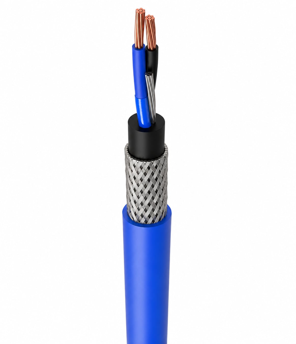 Braided intrinsically safe cable stripped back to its layers